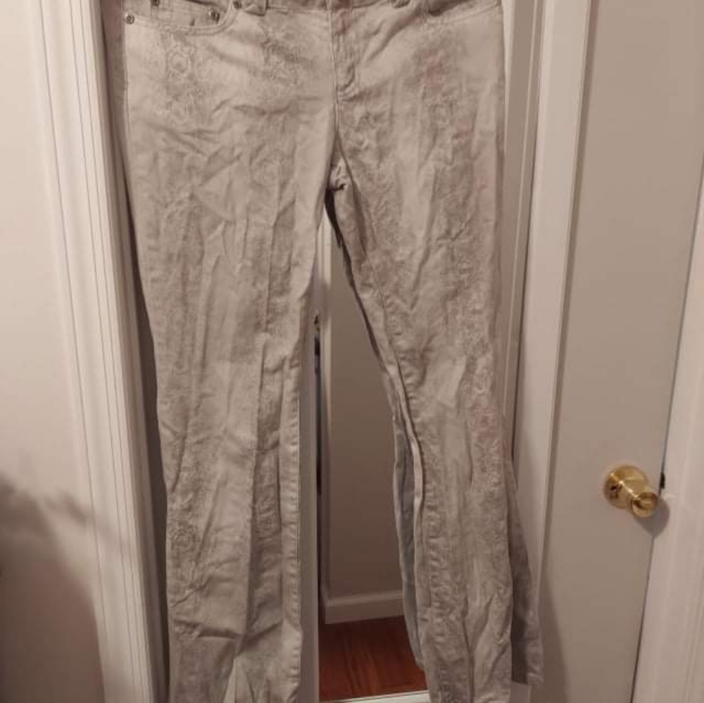 Grey snakeskin flare jeans